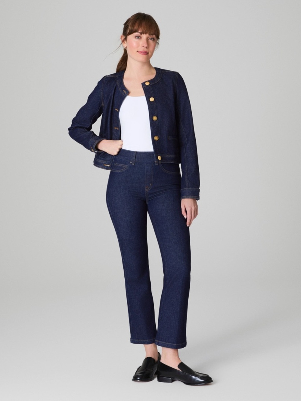 SPANX Original EveryWear Kick Flare Crop Jeans Raw Indigo Blue Control Size XL